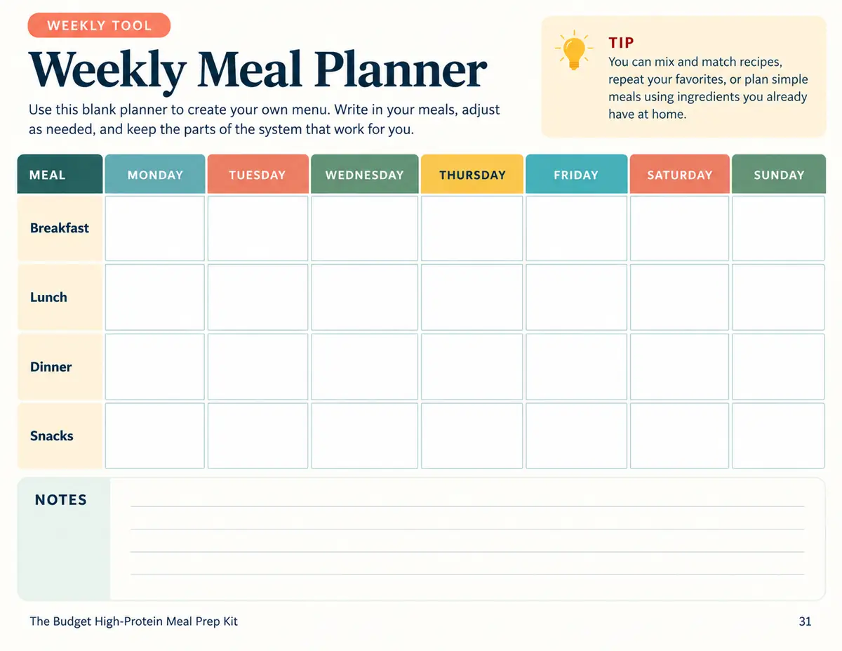 Preview of a real weekly planner page